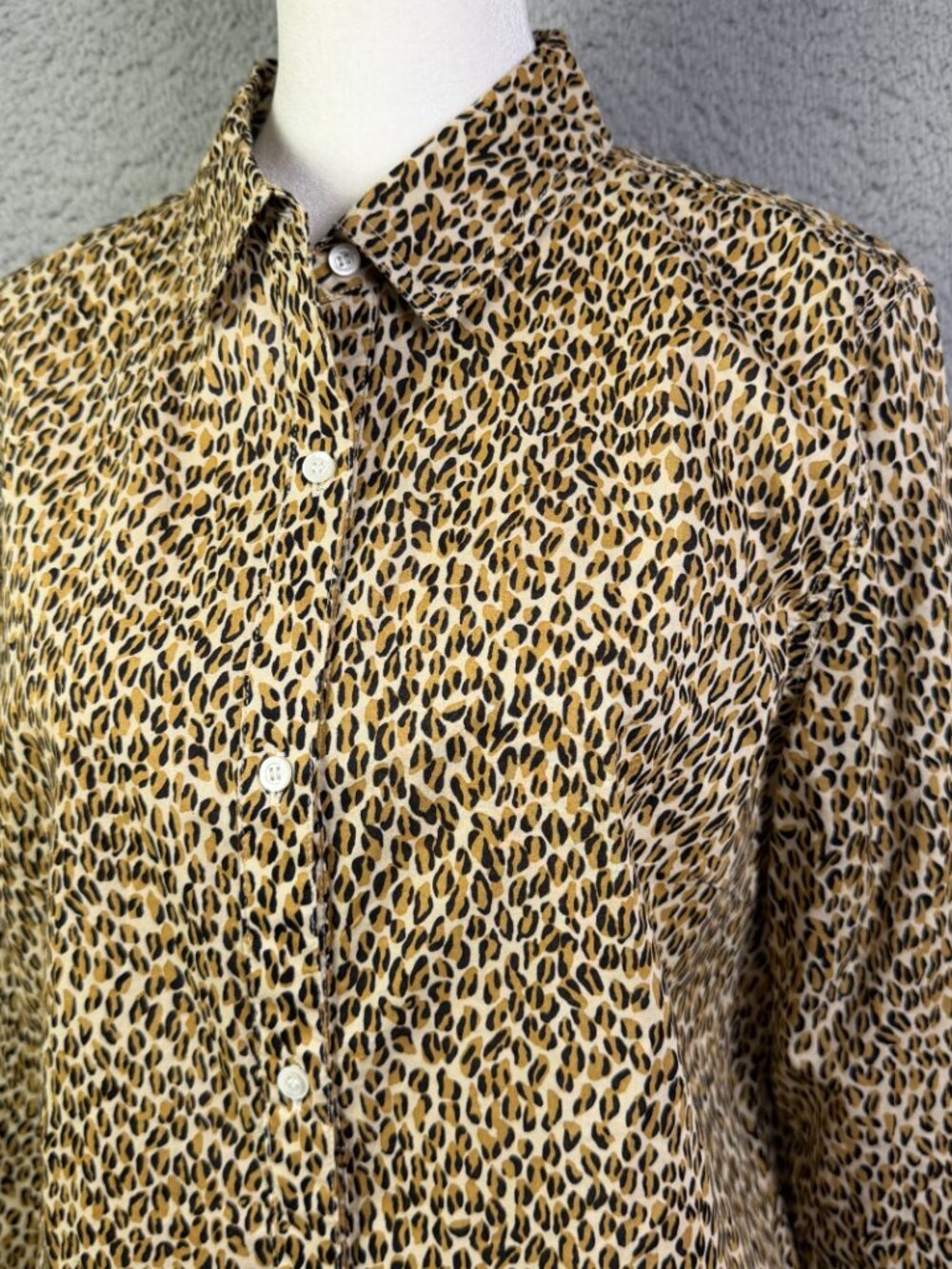 J Mclaughlin top Womens Large Brown Animal Print Button Up Long Sleeve Cotton - Picture 1 of 8